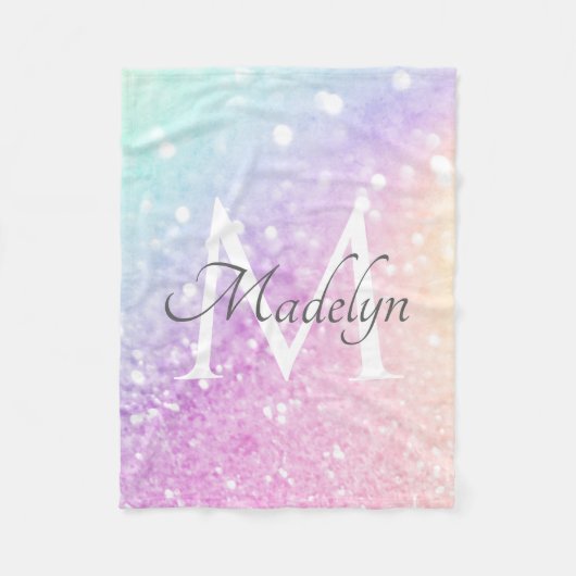 Glam Iridescent Glitzer Personalisiert farbig Fleecedecke (Vorderseite)