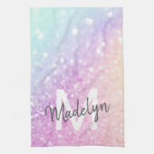 Glam Iridescent Glitzer Personalisiert farbig Geschirrtuch (Vertikal)