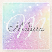 Glam Iridescent Glitzer Personalisiert farbig Glasuntersetzer (Vorderseite)