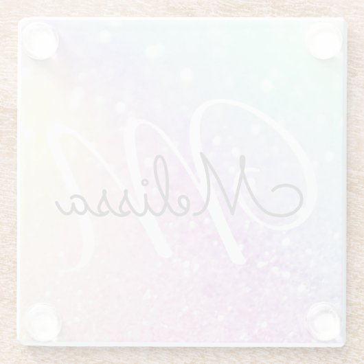 Glam Iridescent Glitzer Personalisiert farbig Glasuntersetzer (Rückseite)