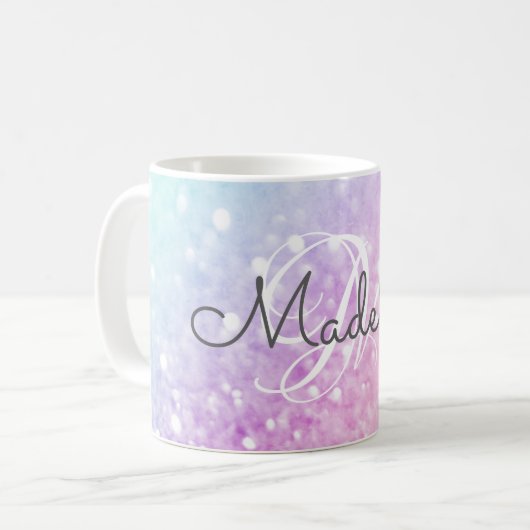 Glam Iridescent Glitzer Personalisiert farbig Kaffeetasse (Vorderseite Links)