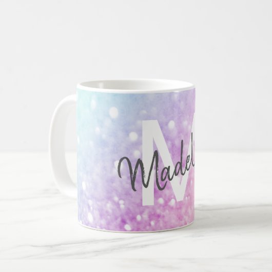 Glam Iridescent Glitzer Personalisiert farbig Kaffeetasse (Vorderseite Links)