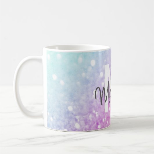 Glam Iridescent Glitzer Personalisiert farbig Kaffeetasse (Links)