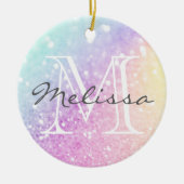 Glam Iridescent Glitzer Personalisiert farbig Keramik Ornament (Vorne)
