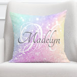 Glam Iridescent Glitzer Personalisiert farbig Kissen<br><div class="desc">Dieses farbenfrohe,  bunt gestylte Glitzer-Muster lässt sich einfach mit Ihrem individuelle Name und/oder Monogramm personalisieren.</div>