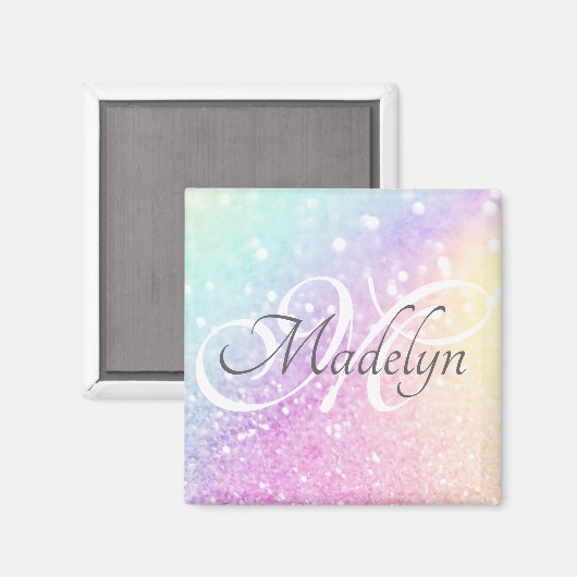 Glam Iridescent Glitzer Personalisiert farbig Magnet (Vorderseite/Rückseite)