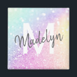 Glam Iridescent Glitzer Personalisiert farbig Magnet<br><div class="desc">Dieses farbenfrohe,  bunt gestylte Glitzer-Muster lässt sich einfach mit Ihrem individuelle Name und/oder Monogramm personalisieren.</div>
