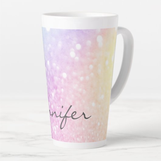Glam Iridescent Glitzer Personalisiert farbig Milchtasse (Rechte Ecke)