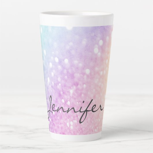 Glam Iridescent Glitzer Personalisiert farbig Milchtasse (Vorderseite)