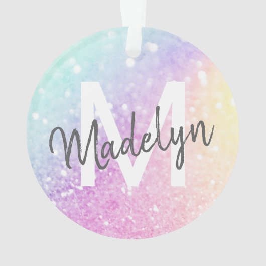 Glam Iridescent Glitzer Personalisiert farbig Ornament (Rückseite)