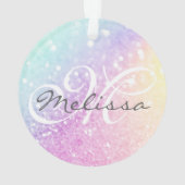 Glam Iridescent Glitzer Personalisiert farbig Ornament (Rückseite)