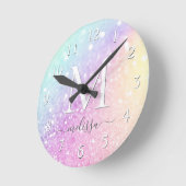 Glam Iridescent Glitzer Personalisiert farbig Runde Wanduhr (Winkel)