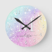 Glam Iridescent Glitzer Personalisiert farbig Runde Wanduhr (Vorderseite)