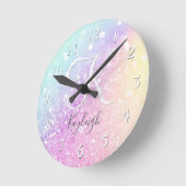 Glam Iridescent Glitzer Personalisiert farbig Runde Wanduhr (Winkel)
