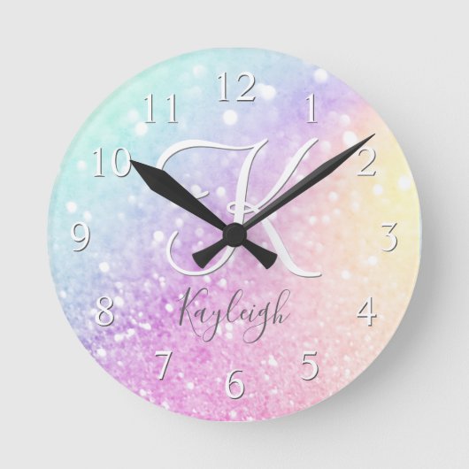 Glam Iridescent Glitzer Personalisiert farbig Runde Wanduhr (Vorderseite)