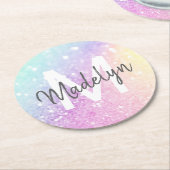 Glam Iridescent Glitzer Personalisiert farbig Runder Pappuntersetzer (Angewinkelt)