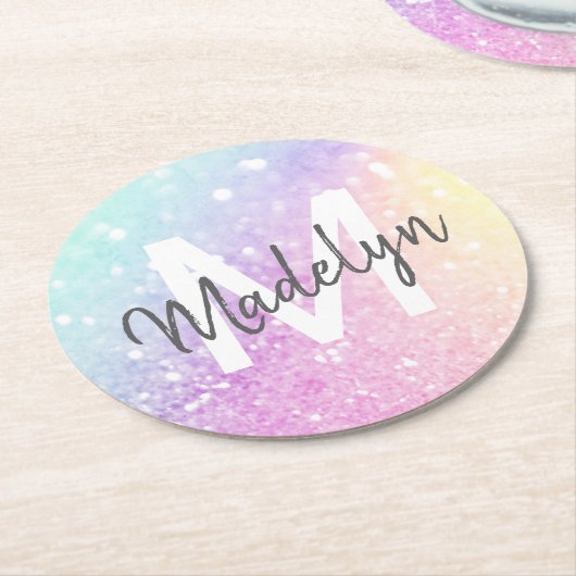 Glam Iridescent Glitzer Personalisiert farbig Runder Pappuntersetzer (Angewinkelt)