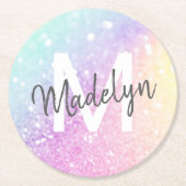 Glam Iridescent Glitzer Personalisiert farbig Runder Pappuntersetzer (Vorderseite)