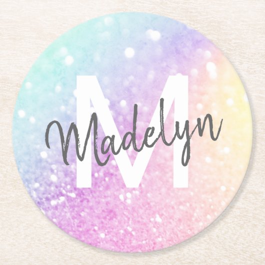 Glam Iridescent Glitzer Personalisiert farbig Runder Pappuntersetzer (Vorderseite)