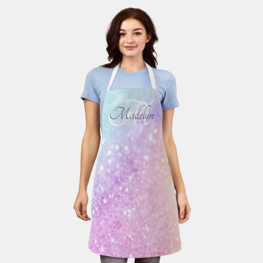 Glam Iridescent Glitzer Personalisiert farbig Schürze (Getragen)