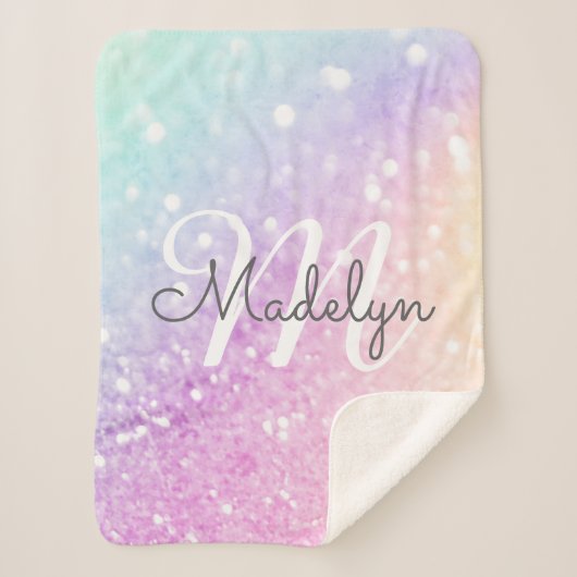 Glam Iridescent Glitzer Personalisiert farbig Sherpadecke (Vorderseite)