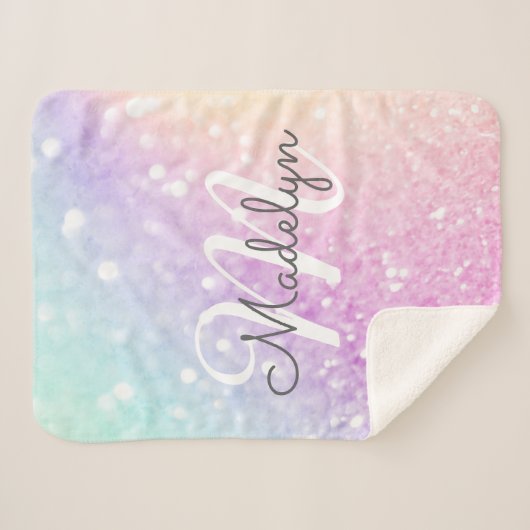 Glam Iridescent Glitzer Personalisiert farbig Sherpadecke (Vorderseite (Horizontal))