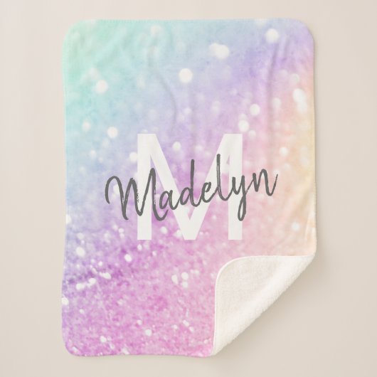 Glam Iridescent Glitzer Personalisiert farbig Sherpadecke (Vorderseite)