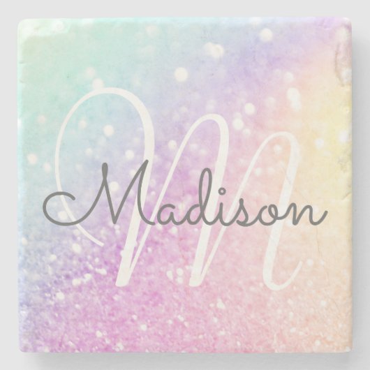 Glam Iridescent Glitzer Personalisiert farbig Steinuntersetzer (Vorderseite)