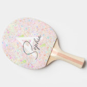 Glam Iridescent Holographic Glitzer Monogram Name Tischtennis Schläger (Seitenansicht)