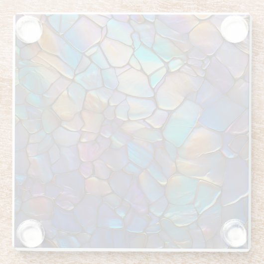 Glam Iridescent Opal Gemstone Hartglas Glasuntersetzer (Rückseite)