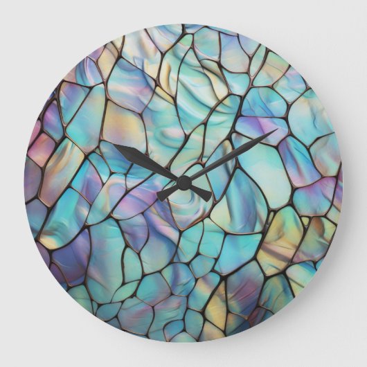 Glam Iridescent Opal Gemstone Hartglas Große Wanduhr (Vorderseite)