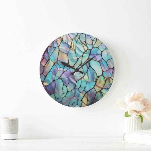 Glam Iridescent Opal Gemstone Hartglas Große Wanduhr (Zuhause)