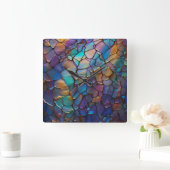 Glam Iridescent Opal Gemstone Hartglas Quadratische Wanduhr (Zuhause)