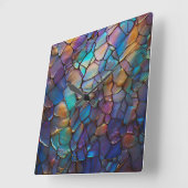 Glam Iridescent Opal Gemstone Hartglas Quadratische Wanduhr (Winkel)