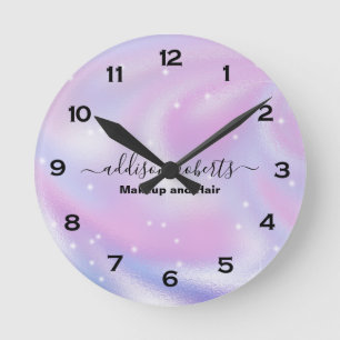 Glam Iridescent Sparkle Holographic Round Clock Runde Wanduhr