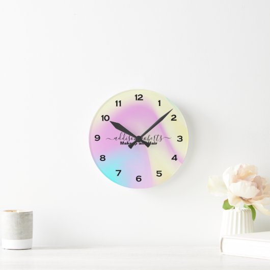 Glam Iridescent Sparkle Holographic Runde Wanduhr (Zuhause)