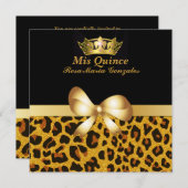 Glam Jaguar Print & Crown Quinceñera Einladung (Vorne/Hinten)