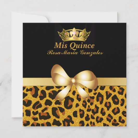 Glam Jaguar Print & Crown Quinceñera Einladung (Vorderseite)