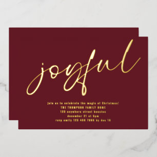 Glam Joyful Script Weihnachts-Party Burgundy Real Folieneinladung