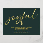 Glam Joyful Script Weihnachts-Party Green Real Folieneinladung (Vorderseite)