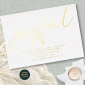 Glam Joyful Script Weihnachts-Party White Real Folieneinladung