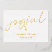 Glam Joyful Script Weihnachts-Party White Real Folieneinladung (Vorderseite)