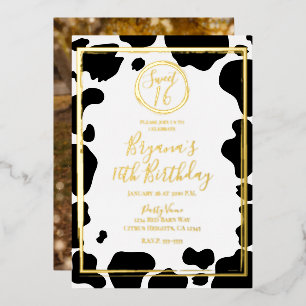 Glam Kuhdruck Moderne Border Hochzeitsfoto Gold Folieneinladung