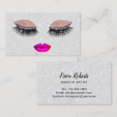 Glam Lashes Hot Pink Lippen Makeup Artist Silber Visitenkarte (Vorne/Hinten)
