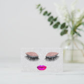 Glam Lashes Hot Pink Lippen Makeup Artist Silber Visitenkarte (Stehend Vorderseite)