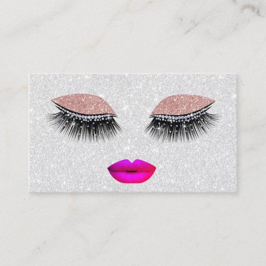 Glam Lashes Hot Pink Lippen Makeup Artist Silber Visitenkarte (Vorderseite)