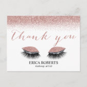 Glam Lashes Makeup Artist Rose Gold Danke Postkarte (Vorderseite)