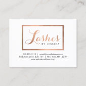 Glam Lashes Script Rose Gold Aftercare Card Visitenkarte (Rückseite)