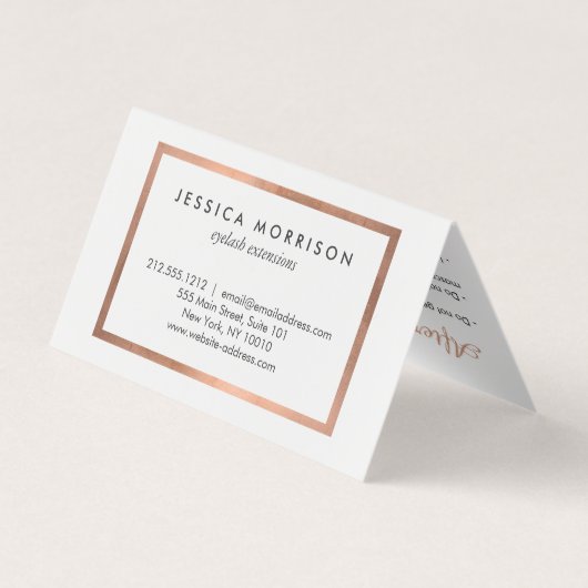 Glam Lashes Script Rose Gold Aftercare Visitenkarten (Rückseite)