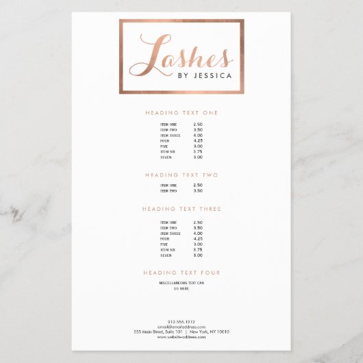 Glam Lashes Script Rose Gold Gerahmt Flyer (Vorne)